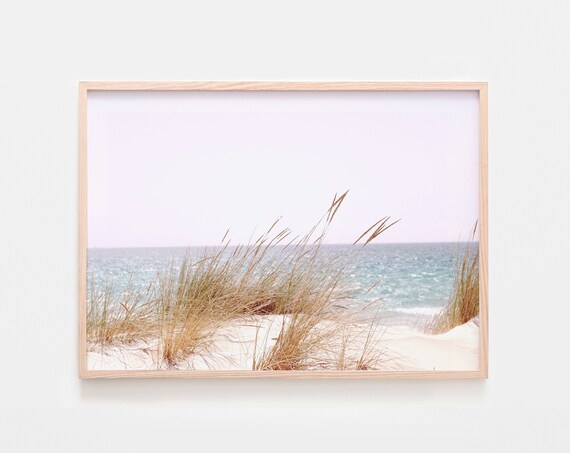 Soft Pastel Beach Grass Sand Dunes Turquoise Ocean Photo Poster