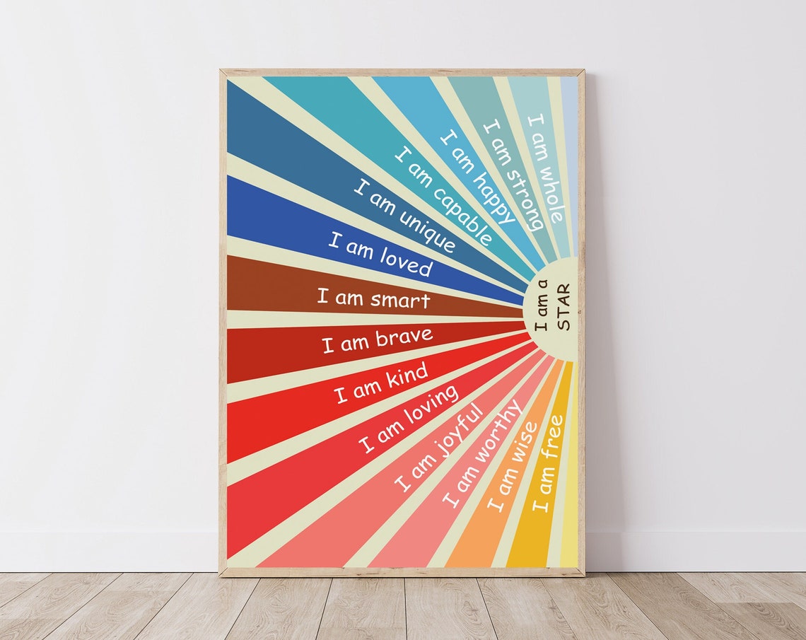Positive Affirmations for Kids I Am a Star Rainbow Rays Poster - Image 2