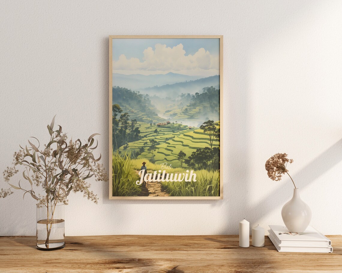 Bali Jatiluwih Rice Terraces Emerald Landscape Vintage Travel Poster