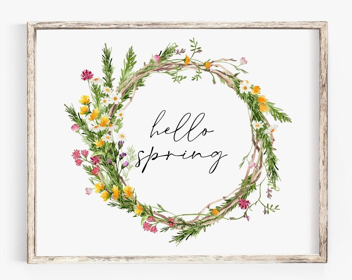 Hello Spring Watercolor Floral Wreath Poster Easter Spring Decor - Image 3