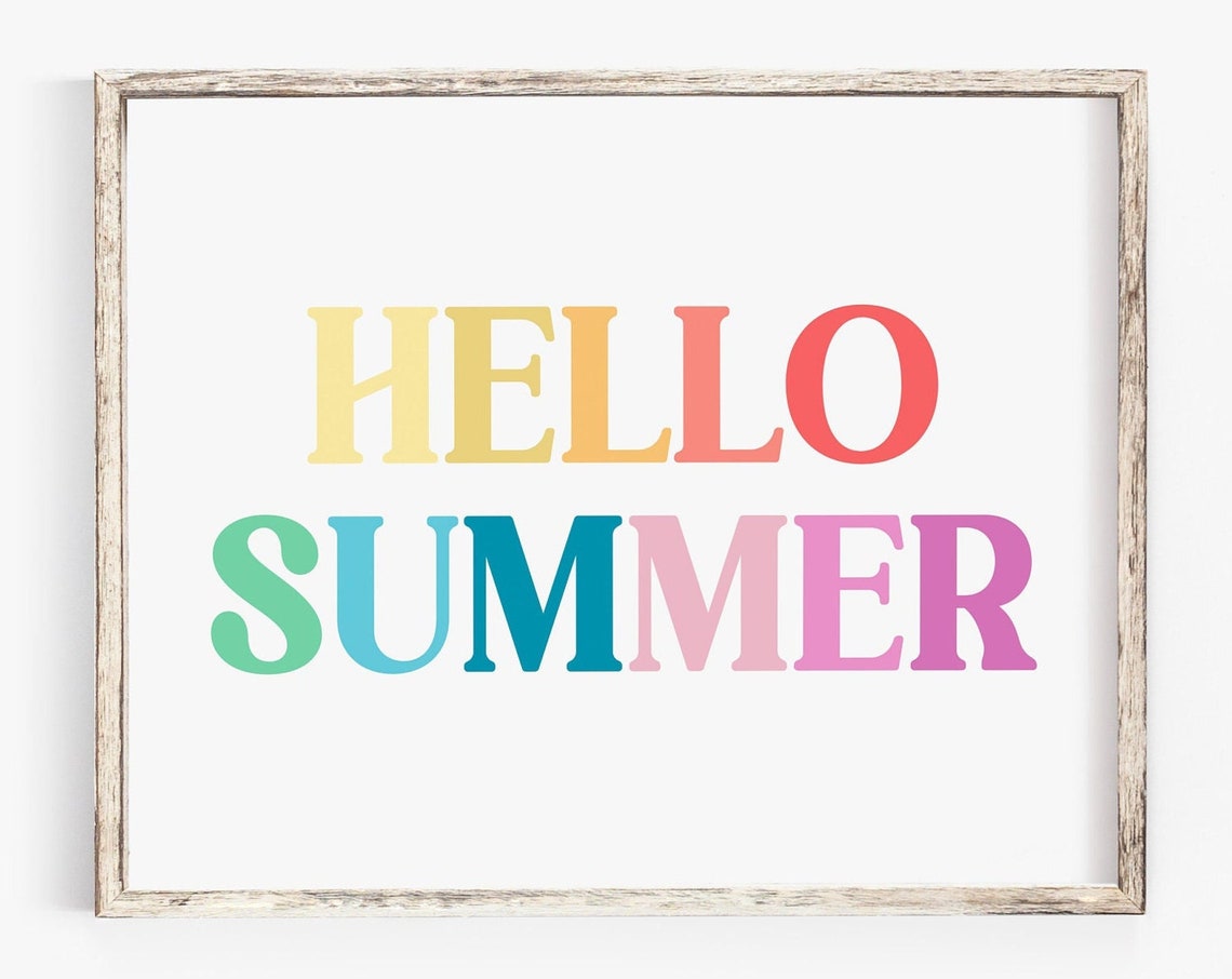 Hello Summer Rainbow Typography Poster Bright Summer Decor Art - Image 3
