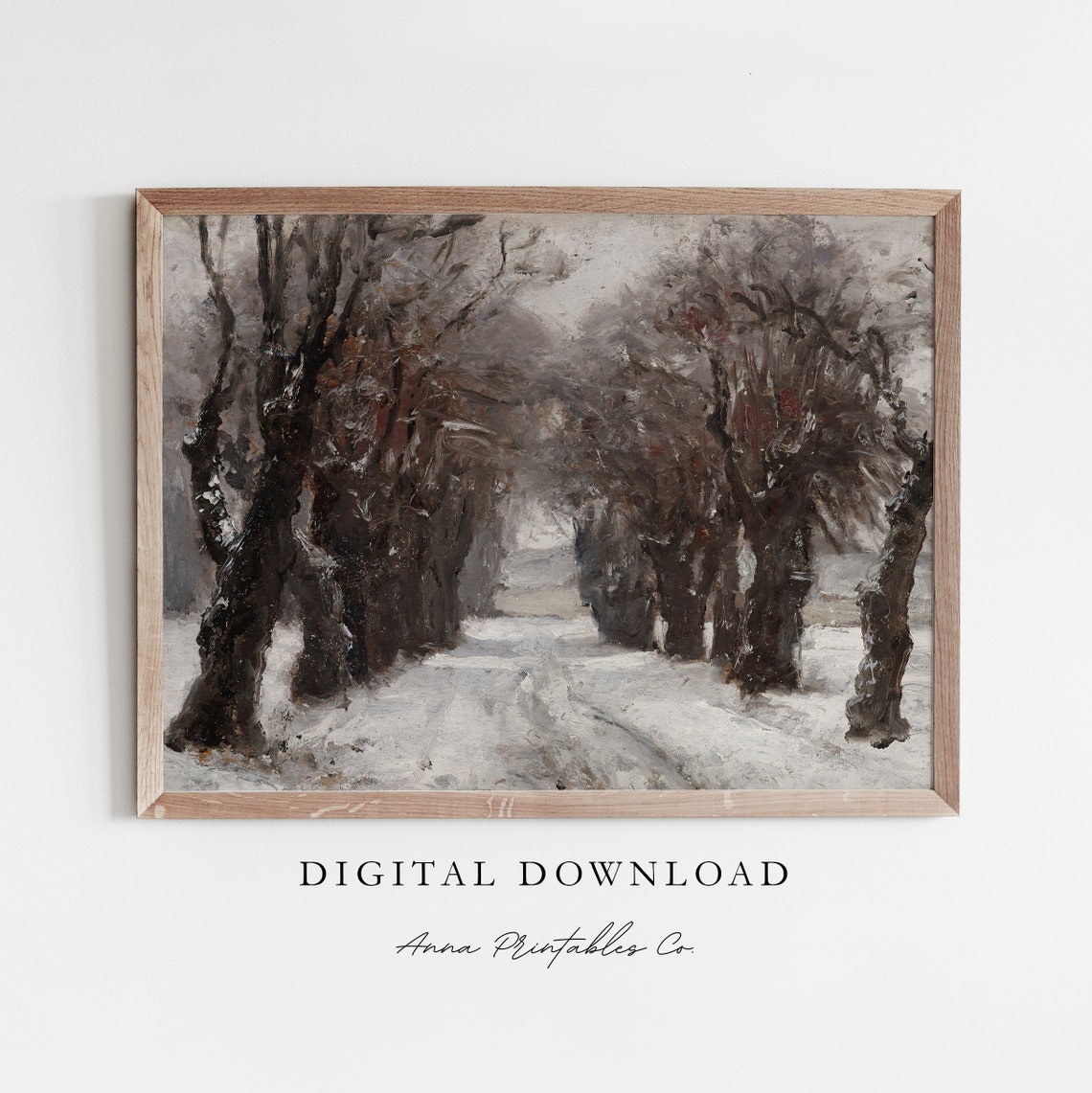 Snowy Path Lined With Trees Vintage Winter Avenue Landscape Art Poster