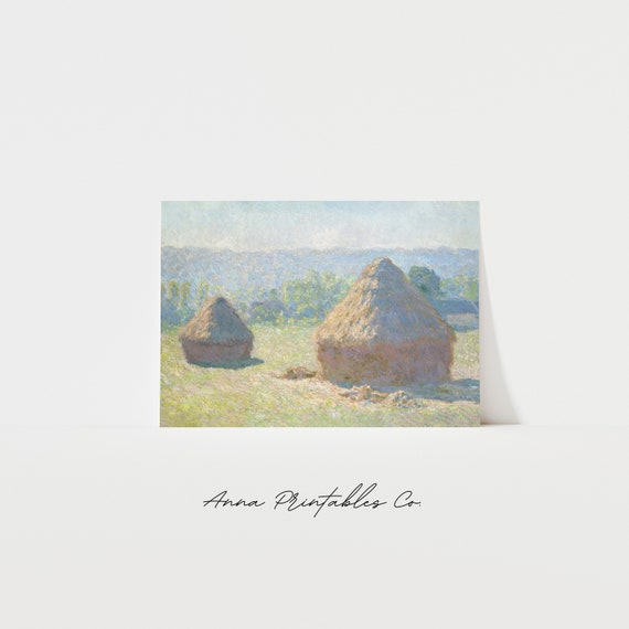 Claude Monet Haystacks Painting Vintage Summer Landscape Wall Art Victorian Country Cottage Fine Art Print