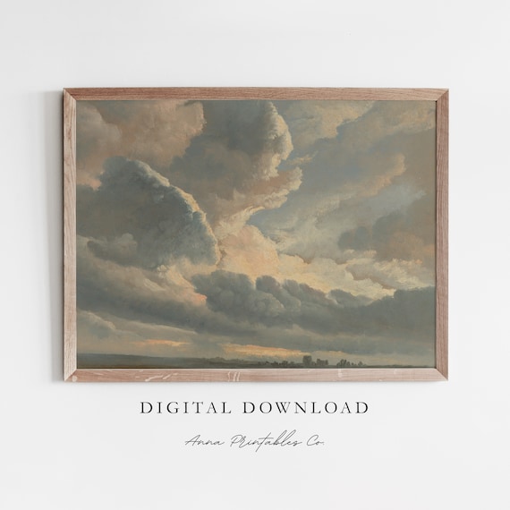 Vintage Cloud Painting Art Print, Light Academia
