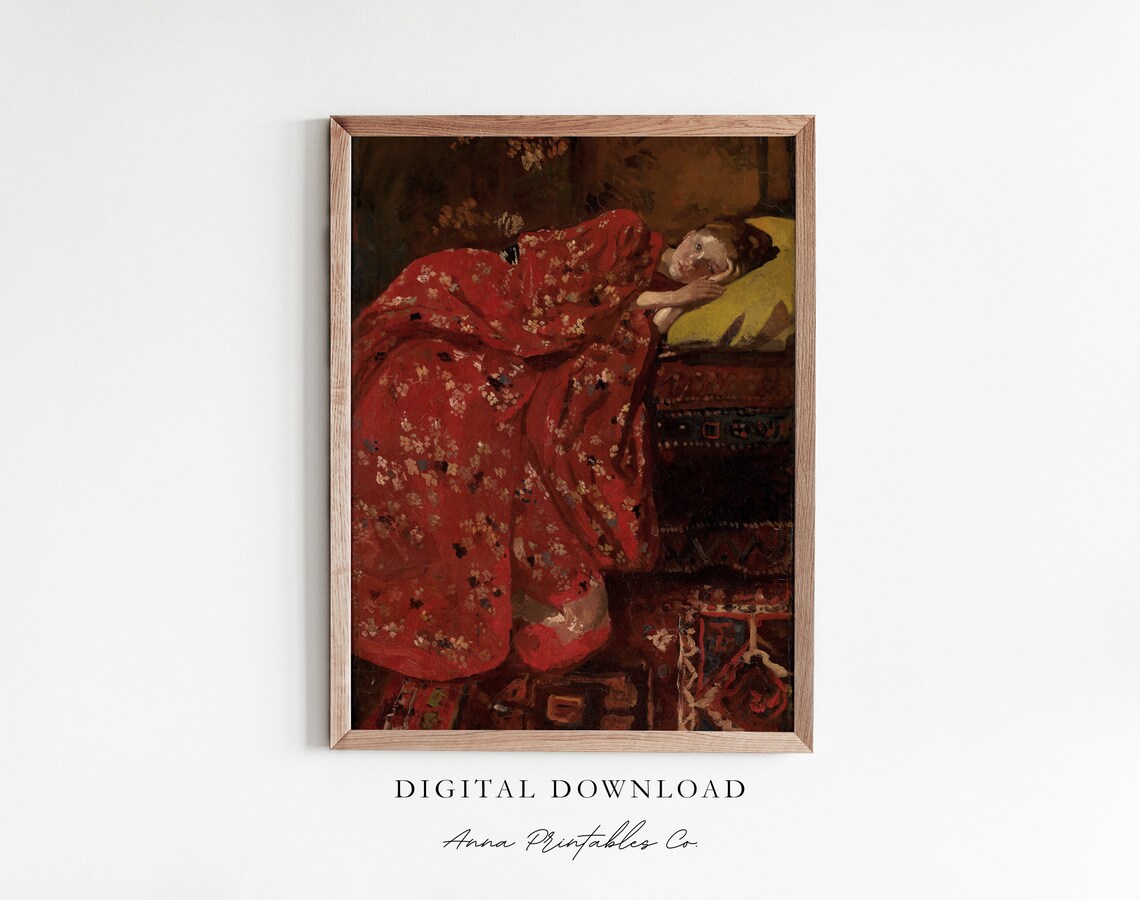 Woman In A Red Dress Vintage Portrait Art Print