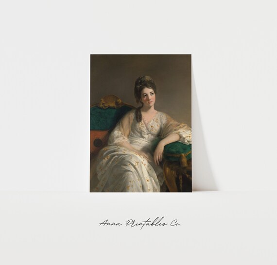 Lady In White Embroidered Gown Emerald Sofa Antique Portrait Poster