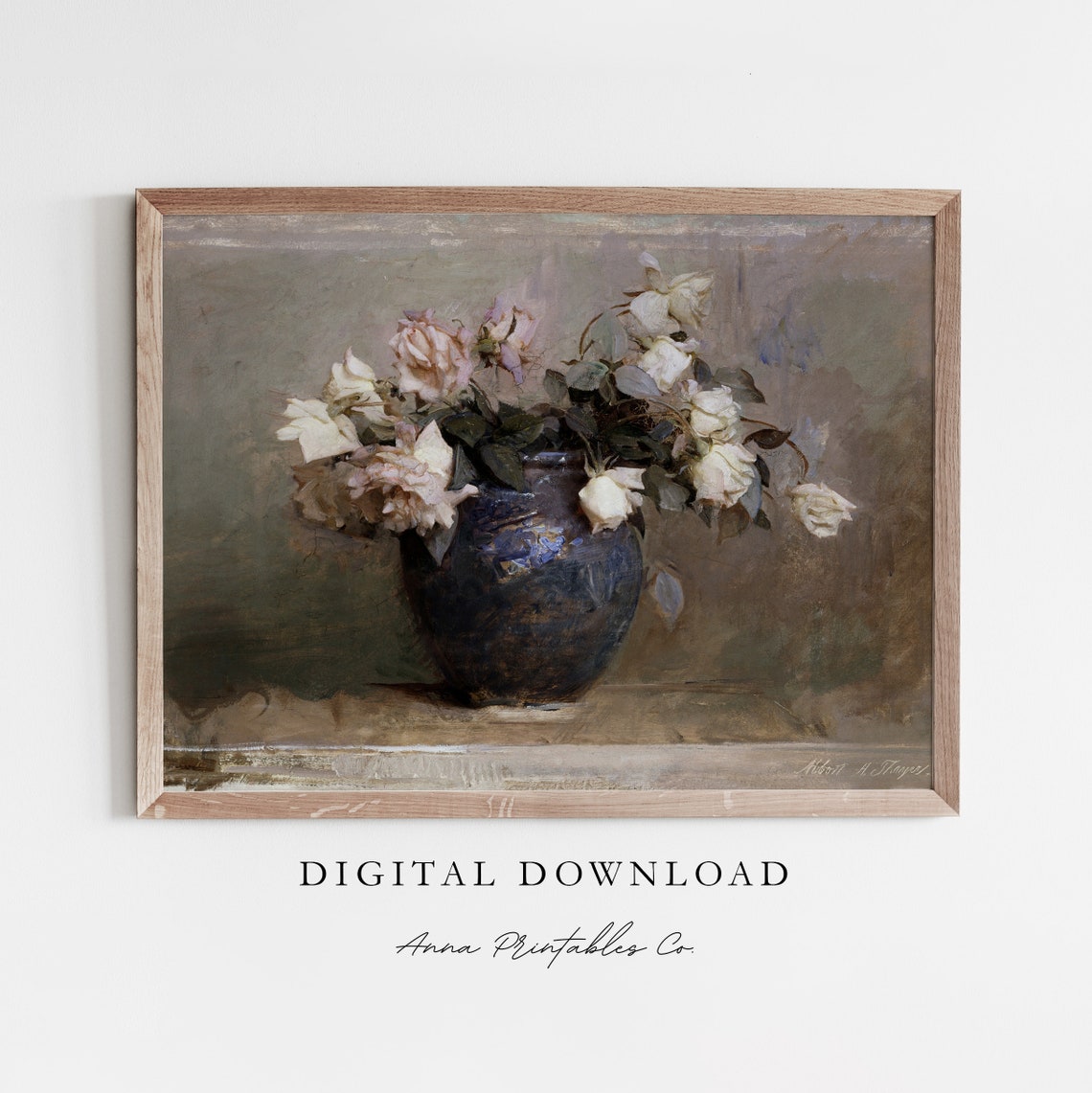 Vase Of Roses Vintage Painting Bouquet Of Flowers Wall Art Farmhouse Decor Cottagecore Aesthetic Art Prints