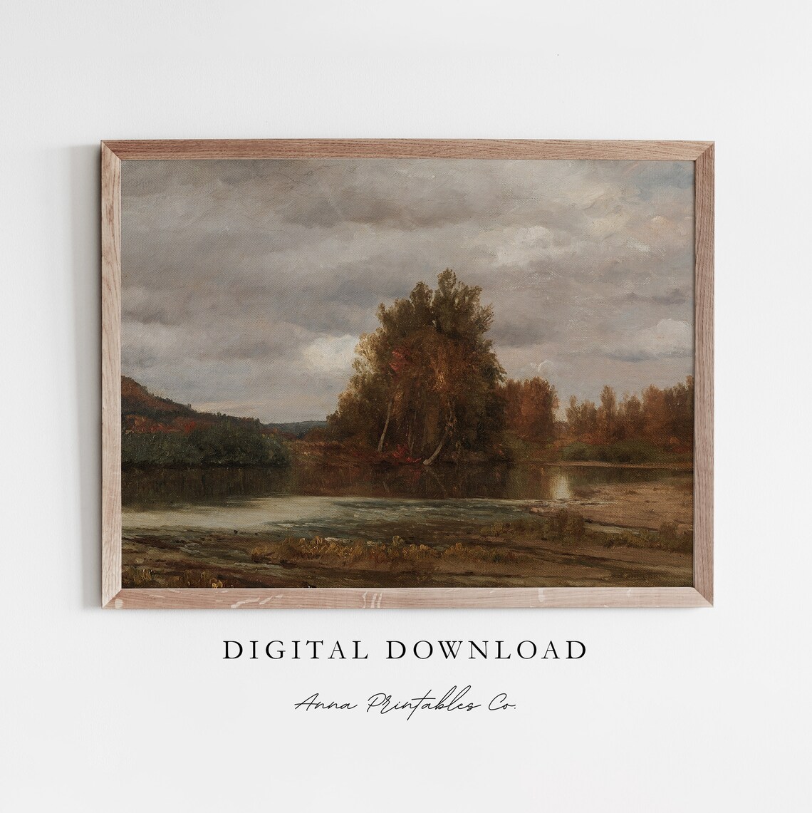 Lake in Autumn Vintage Fall Landscape Water Antique Nature Oil Painting Poster
