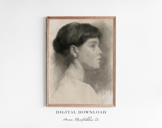 Antique Side Profile Portrait Vintage Pencil Sketch Woman Poster