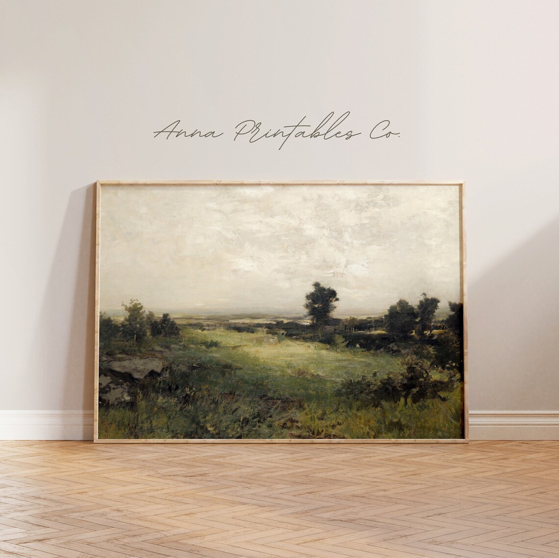 Antique Cloudy Field Landscape Vintage Pastoral Meadow Poster - Image 2