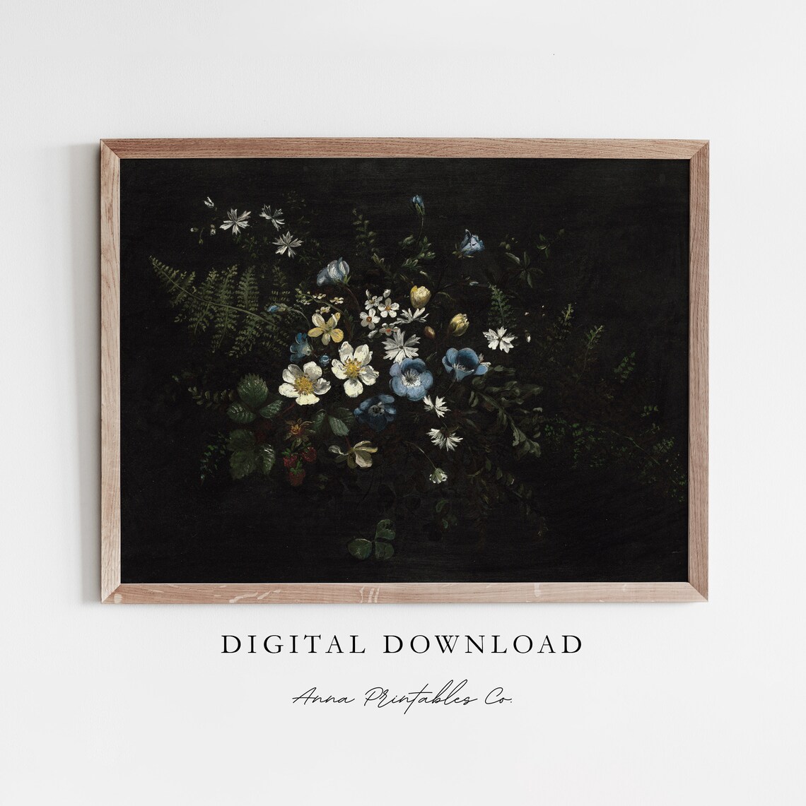 Wildflower Bouquet on Black Moody Vintage Floral Still Life Poster