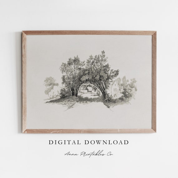 Village Path II Antique Minimalist Sketch Art Print