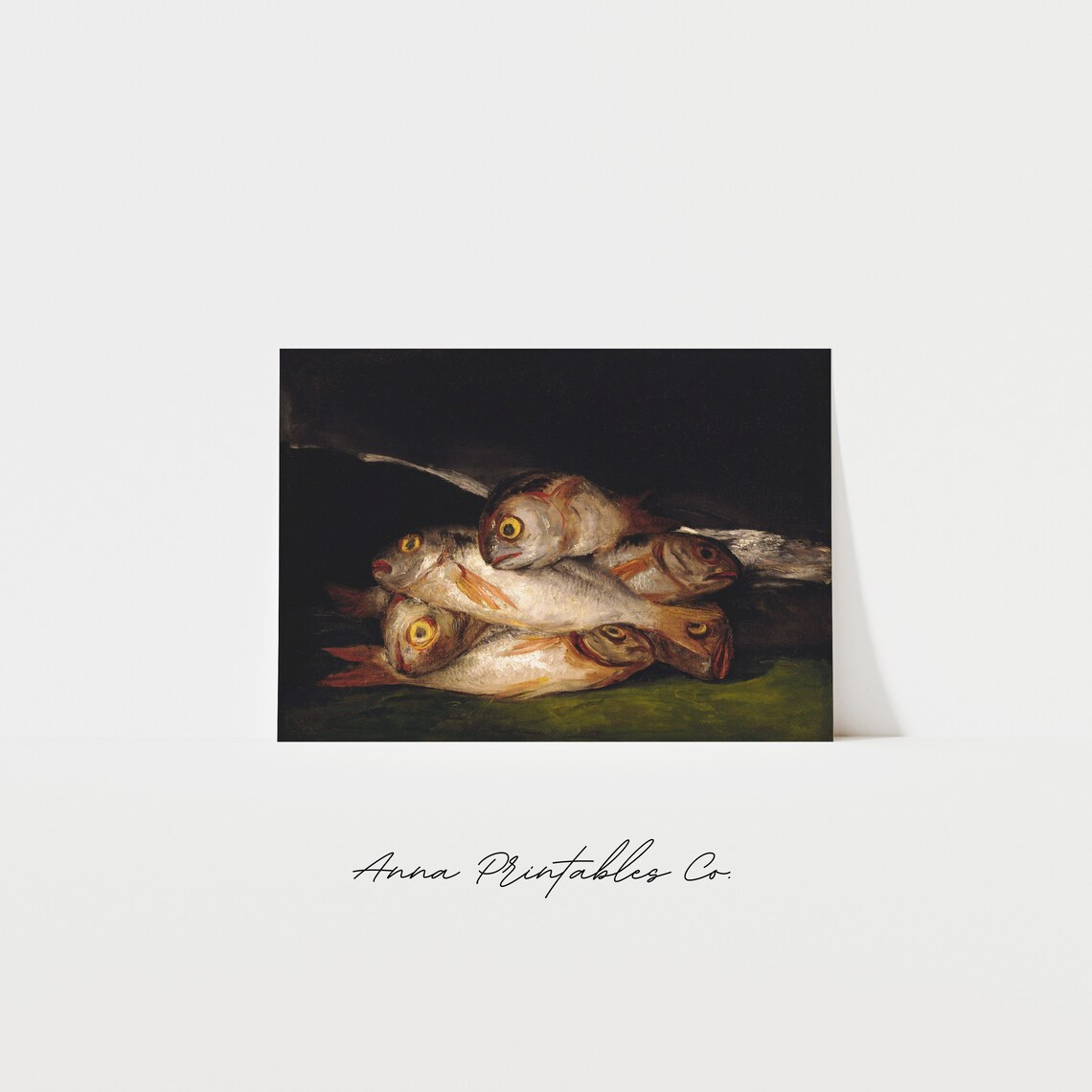 Dark Still Life With Fishes Moody Antique Kitchen Painting Poster