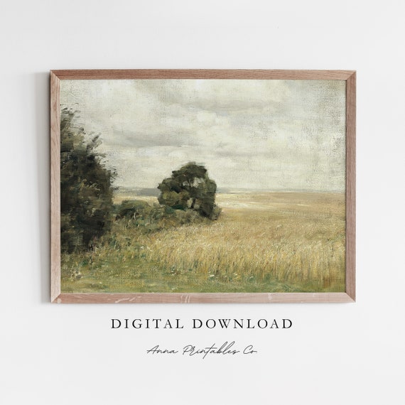 Meadows Edge Vintage Landscape Painting For Antique Oil Painting Wall Art Fine Art Print Rustic Farmhouse