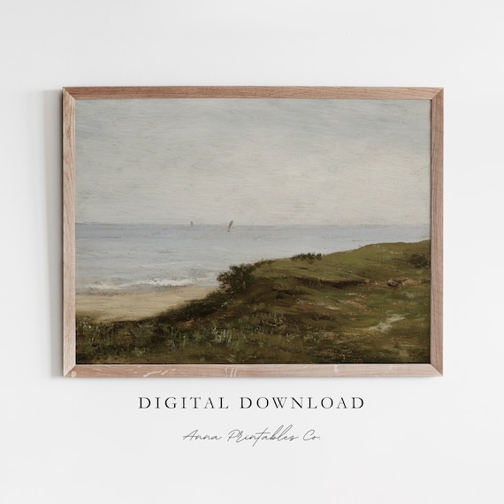 Morning on the French Coast Green Headland Calm Sea Painting Poster