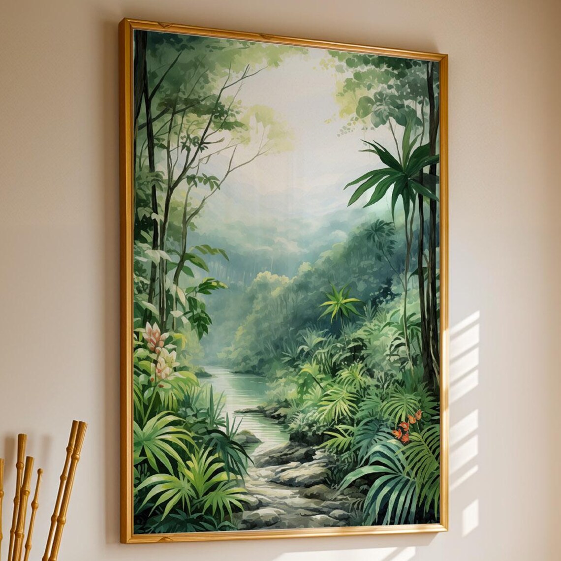 Tropical Jungle River Landscape Art Print
