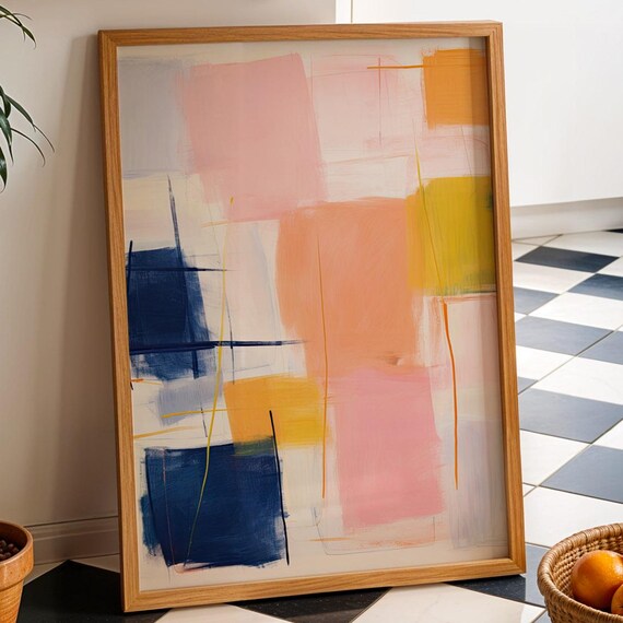 Abstract Geometric Art Poster Pastel Color Block Illustration Print For Modern Living Room Or Office Minimal Drawing