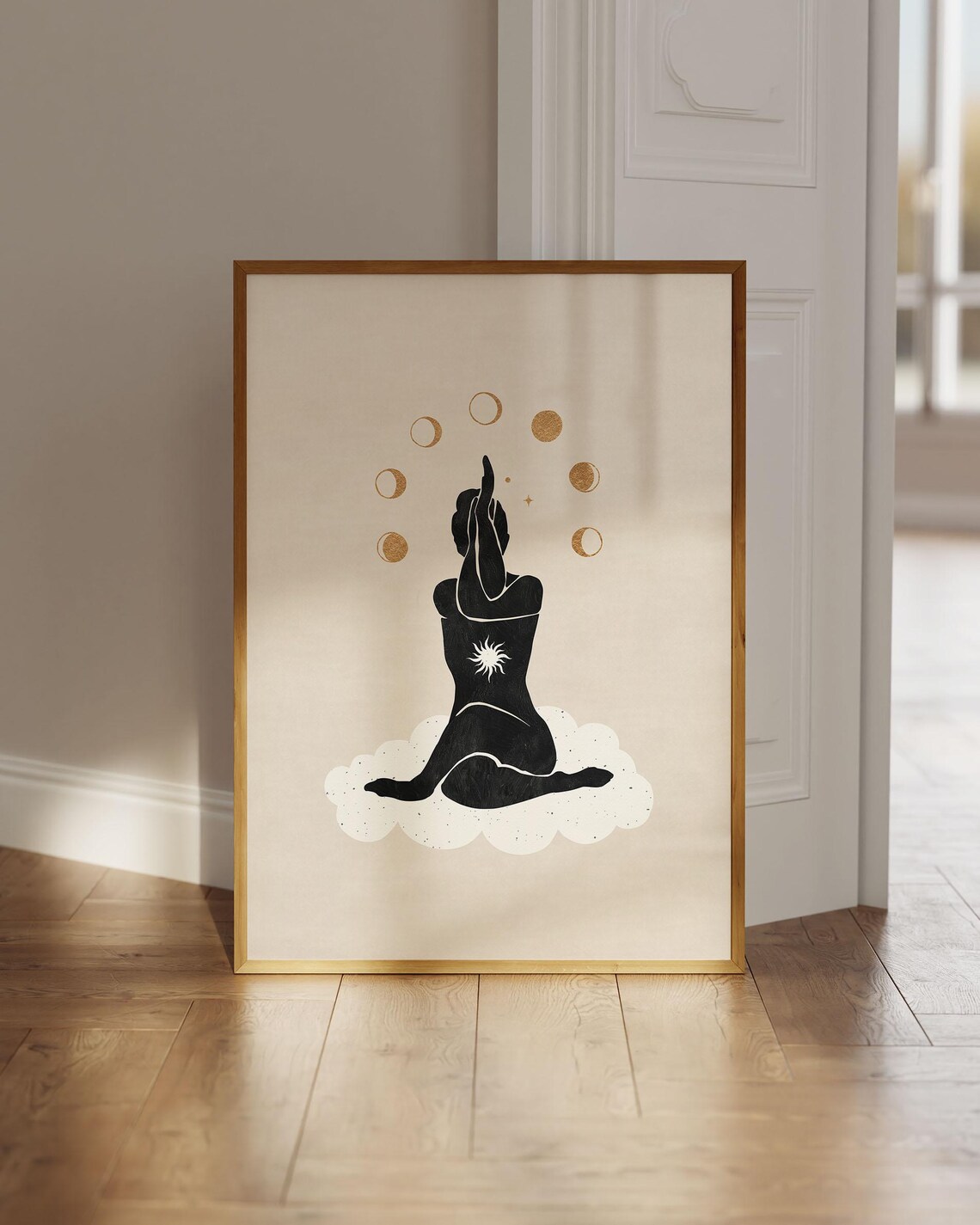 Yoga Meditation Poster, Boho Celestial Art Print