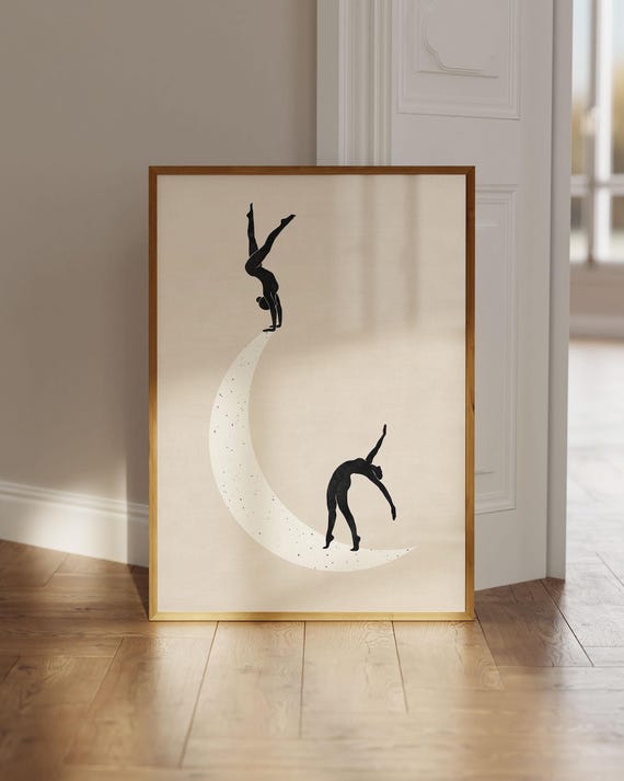 Boho Moon Woman Balance Yoga Art Print