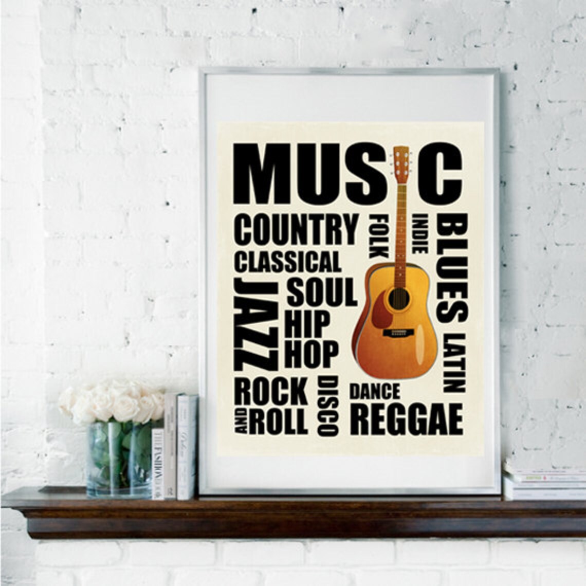 Music Genres Typography Acoustic Guitar Music Lover Gift Poster