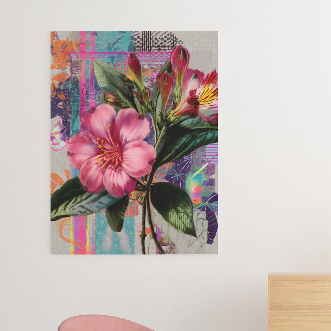 Pink Bloom Floral Collage Vibrant Modern Botanical Art Poster
