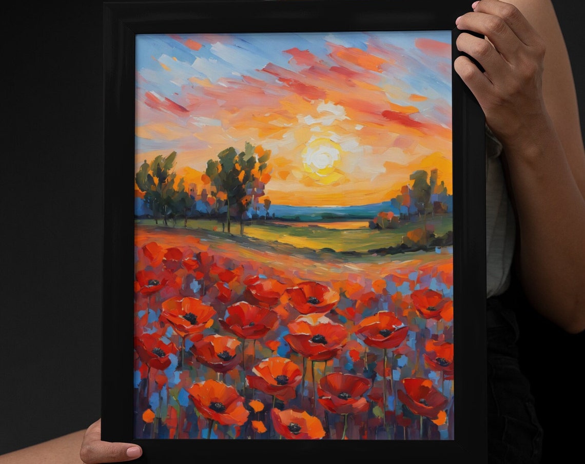 Poppy Field Painting Field Of Red Flowers Painting Print Wall Art Home Decor Floral Art Landscape Painting Floral Home Decor