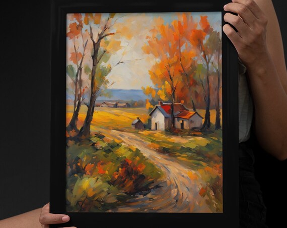 Road To The Country House Painting Print Home Decor Wall Art Original Acrylic Artwork Countryside Print Cottage House Tree Original