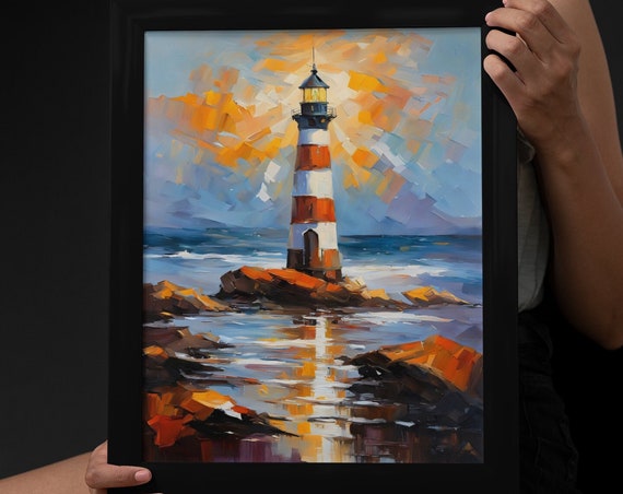 Lighthouse Painting Print Wall Art Coastal Decor Beach House Art Home Decor Nautical Art Seascape Wallart Print Lighthouse Art