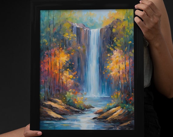 Waterfall Painting Print Waterfall Art Print Waterfall Art Waterfall Landscape Art Waterfall Home Decor Nature Art Print Natural Art