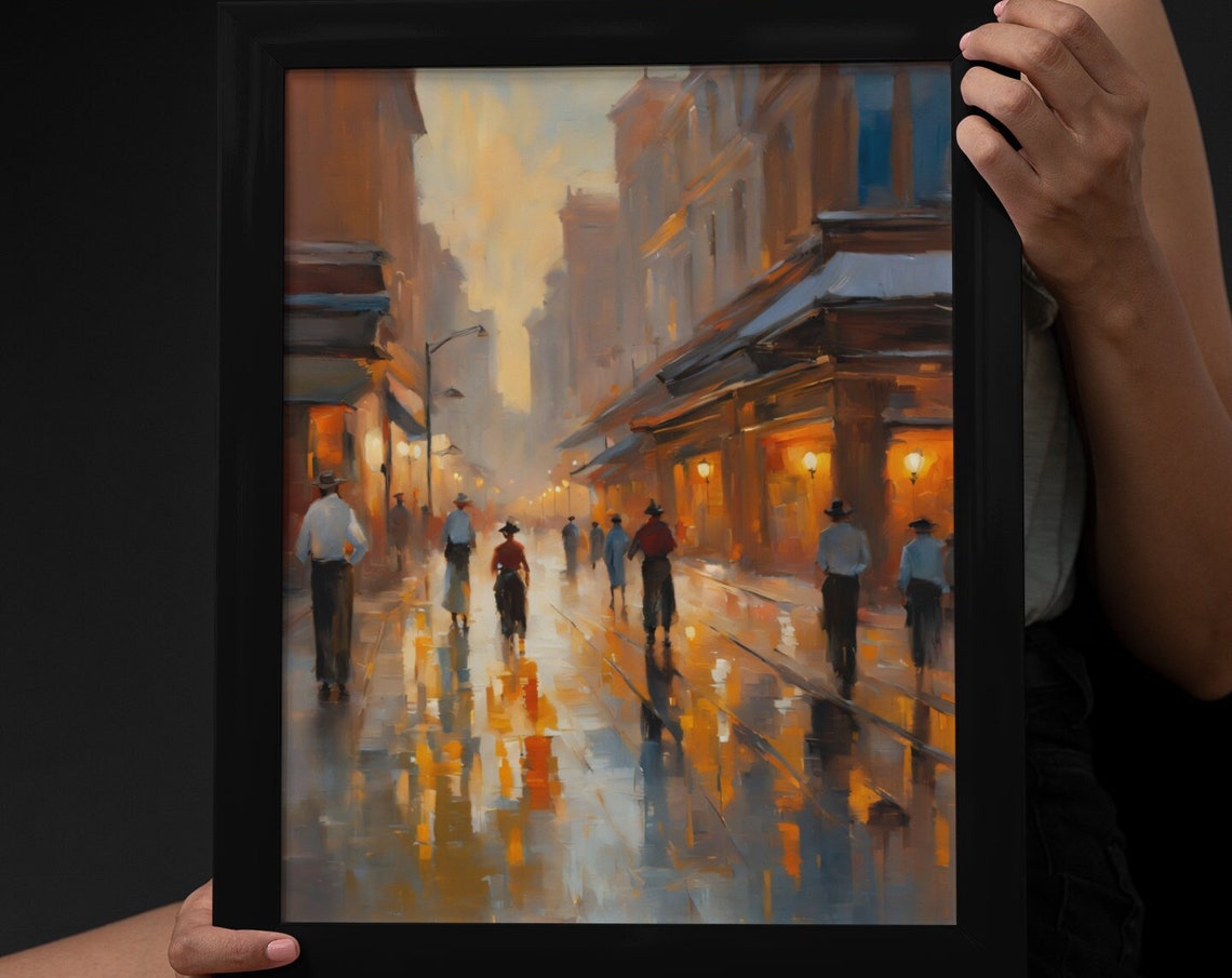 City Street Painting Print Urban Art Print People Art Print Cityscape Painting Print Wall Art Print Wall Art For Home Dark City Print