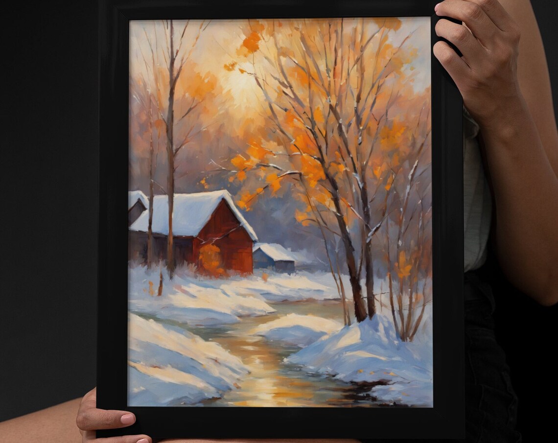 Snow Cabin Painting Winter Landscape Painting Cabin In The Woods Original Art Handmade Painting Home Decor Wall Art Snow Cabin Print