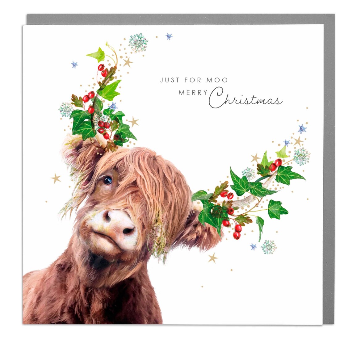 Merry Christmas Highland Cow Holiday Art Print