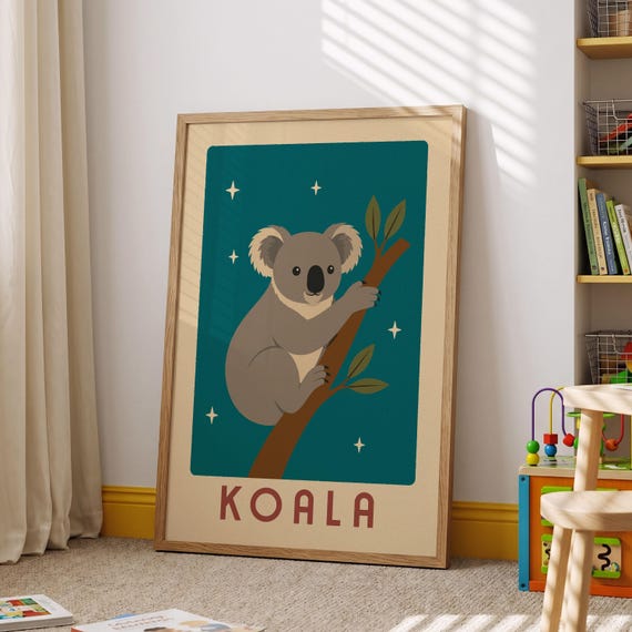 Koala Nursery Print Cute Animal Wall Art Neutral Kids Decor