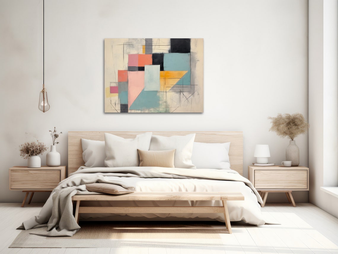 Pastel Color Blocks Abstract Pink Teal Yellow Modern Minimal Wall Art - Image 2
