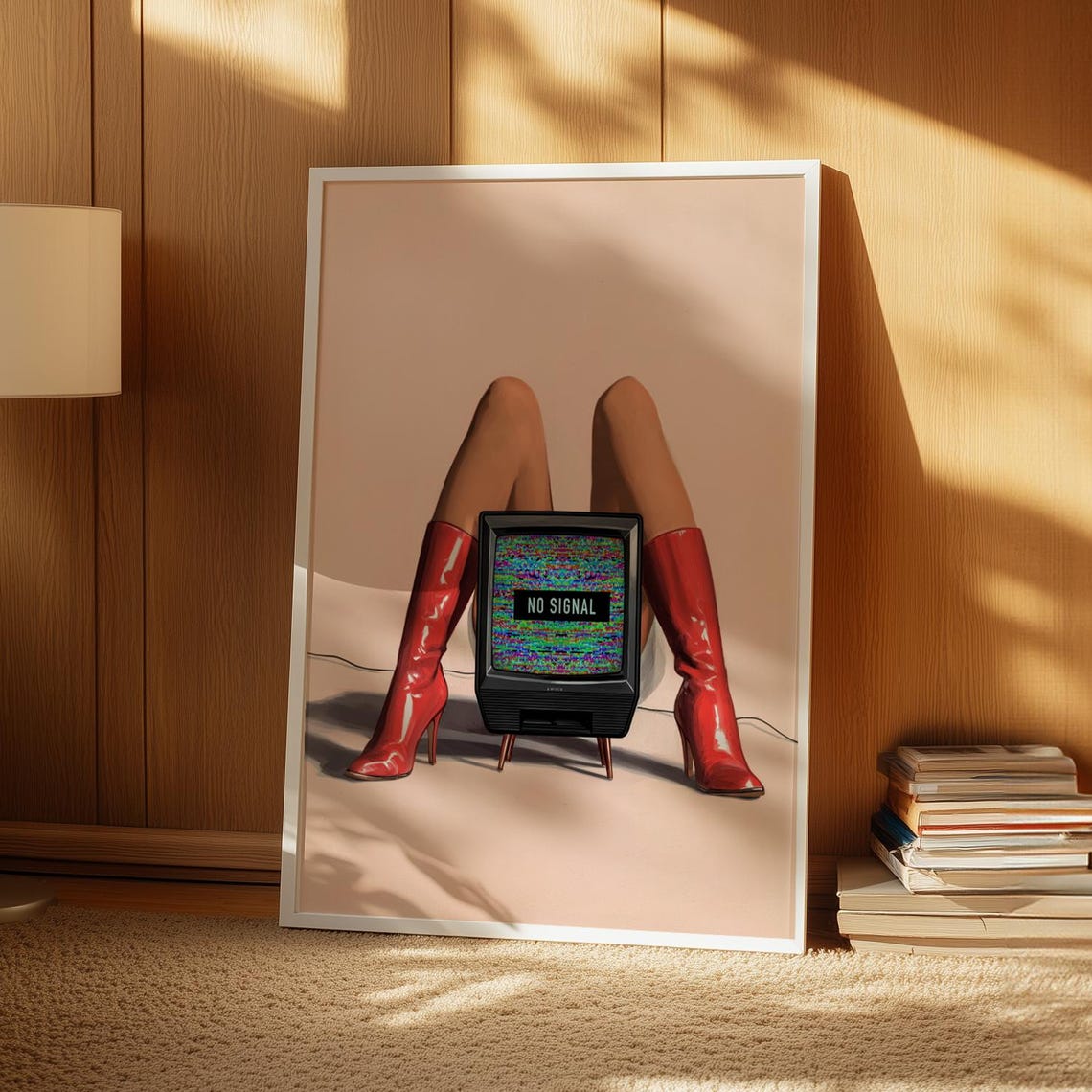 Shiny Red Go Go Boots Woman Behind Vintage No Signal TV Poster