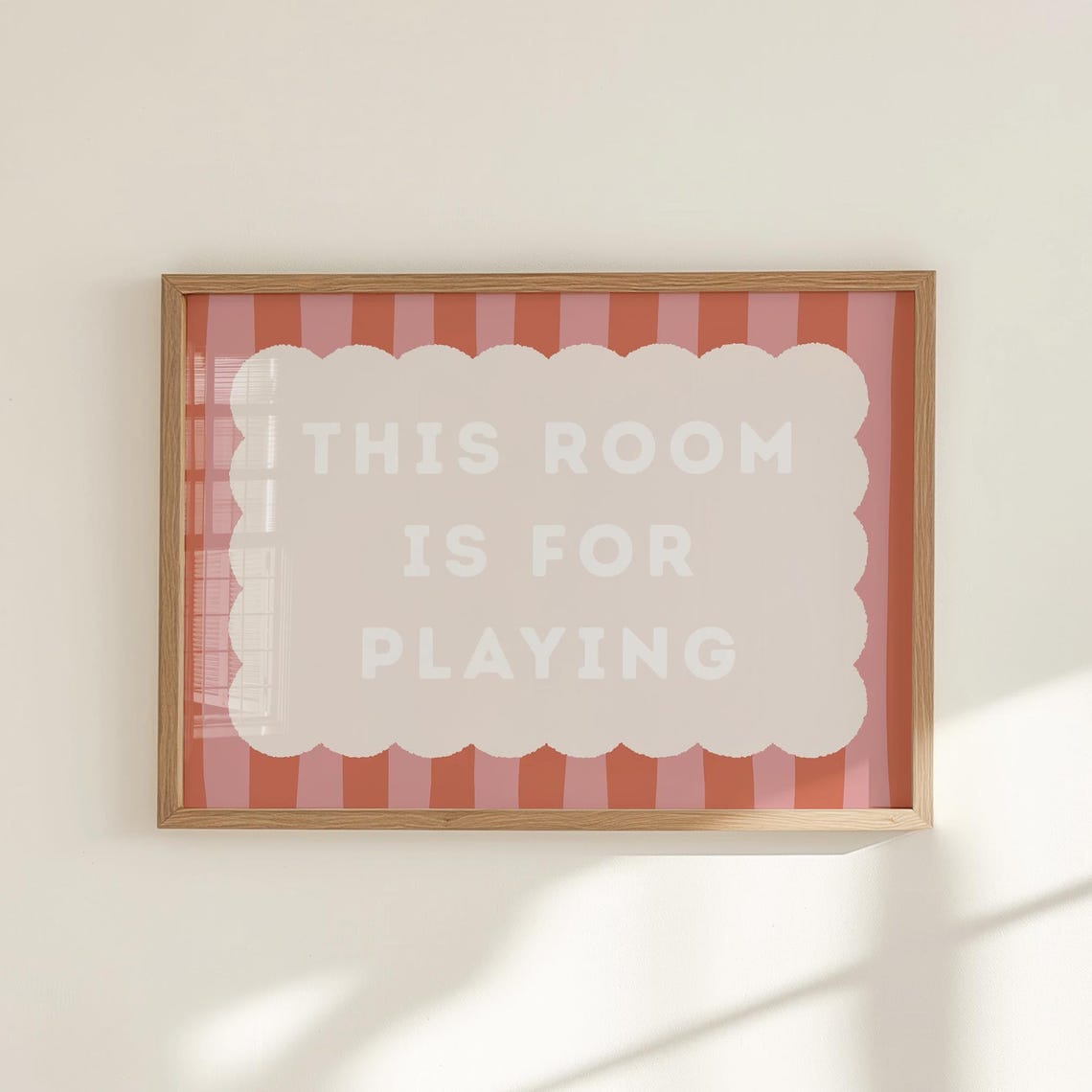 This Room Is For Playing Pink Striped Kids Playroom Quote Poster
