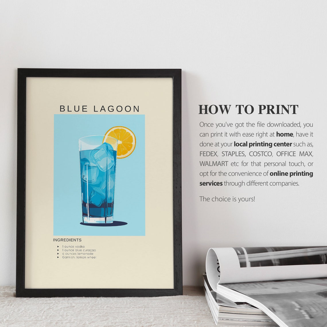 Blue Lagoon Vodka Cocktail Recipe Tropical Blue Bar Cart Poster - Image 3