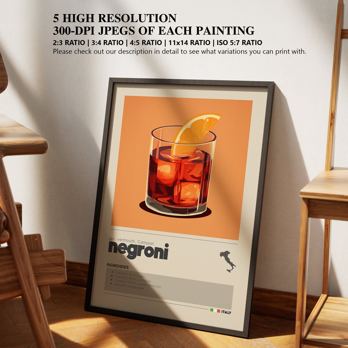Negroni Cocktail Minimalist Classic Drink Art Print - Image 2