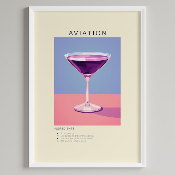 Aviation Purple Gin Cocktail Recipe Violet Bar Cart Art Poster