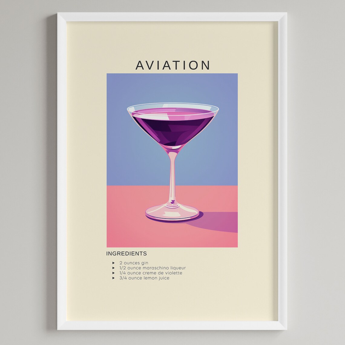 Aviation Purple Gin Cocktail Recipe Violet Bar Cart Art Poster