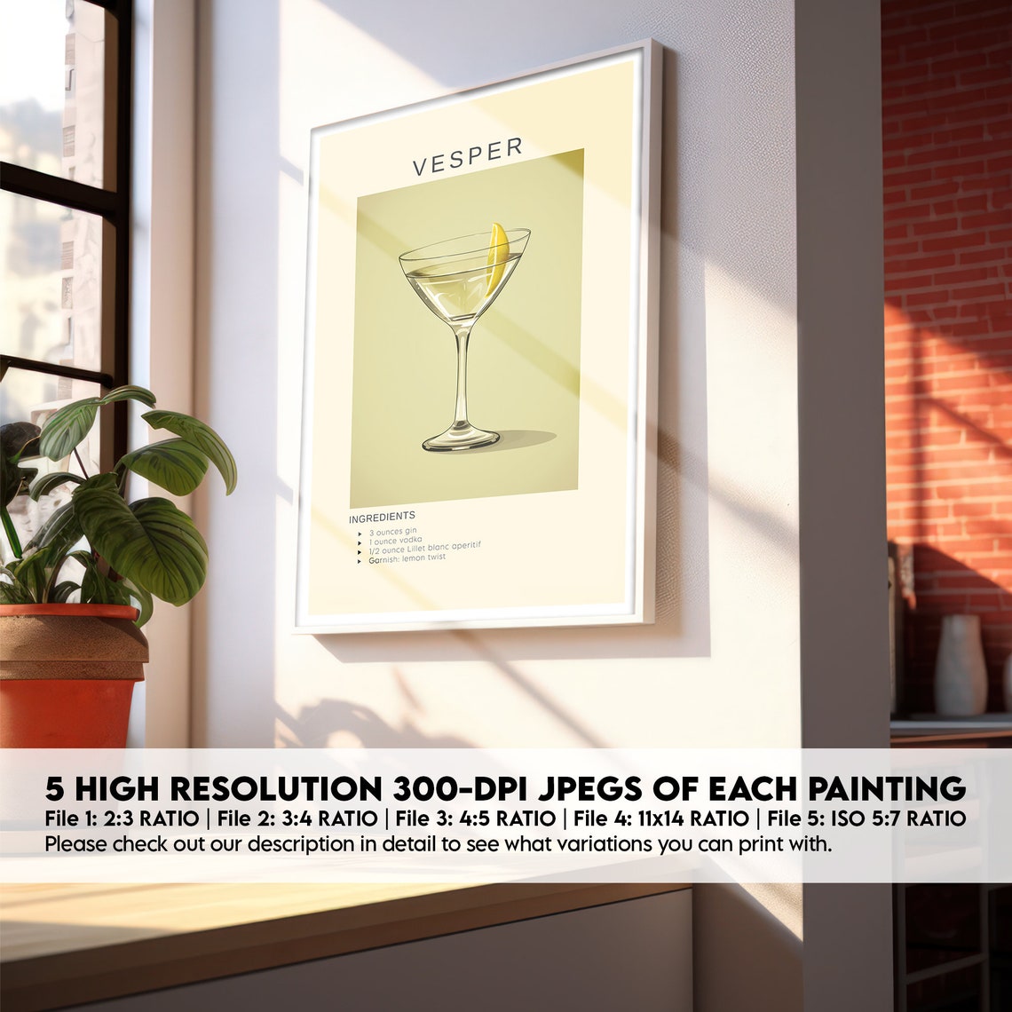 Vesper Gin Cocktail Recipe Minimalist Bar Cart Kitchen Poster - Image 2