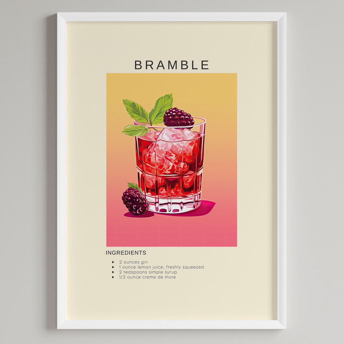 Bramble Blackberry Gin Cocktail Recipe Minimalist Bar Poster