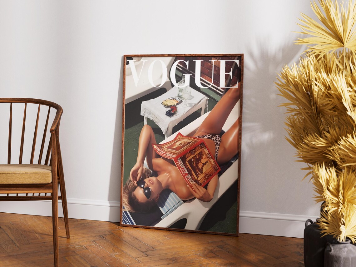 Vogue Style Poolside Woman with Magazine Summer Fashion Art Poster - Image 2
