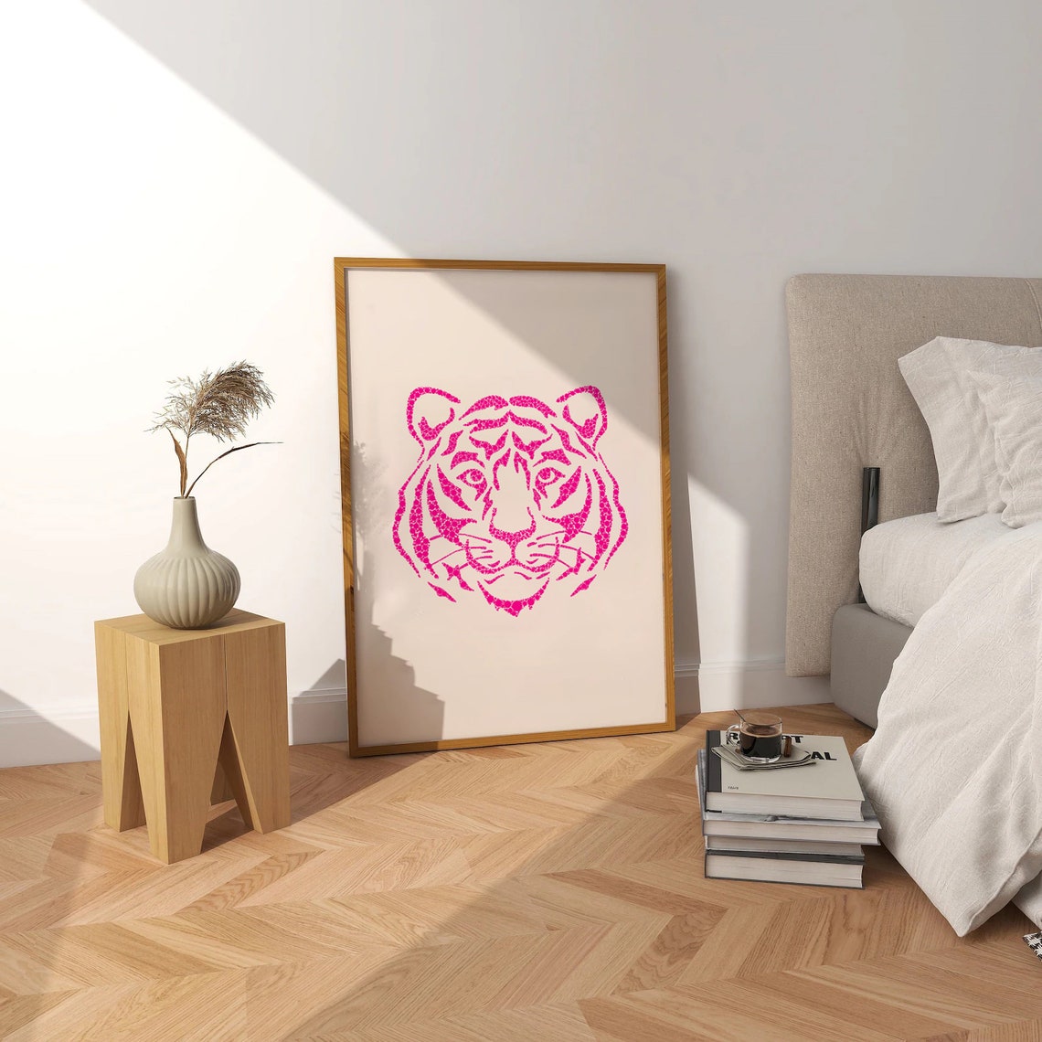 Bold Pink Tiger Face Mosaic Art Trendy Statement Animal Poster - Image 3