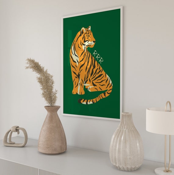 Green Orange Tiger Poster Print Cheetah Wall Art Trendy Wall Art Preppy Room Decor Maximalist Decor Boho Wall Art Boho Deco