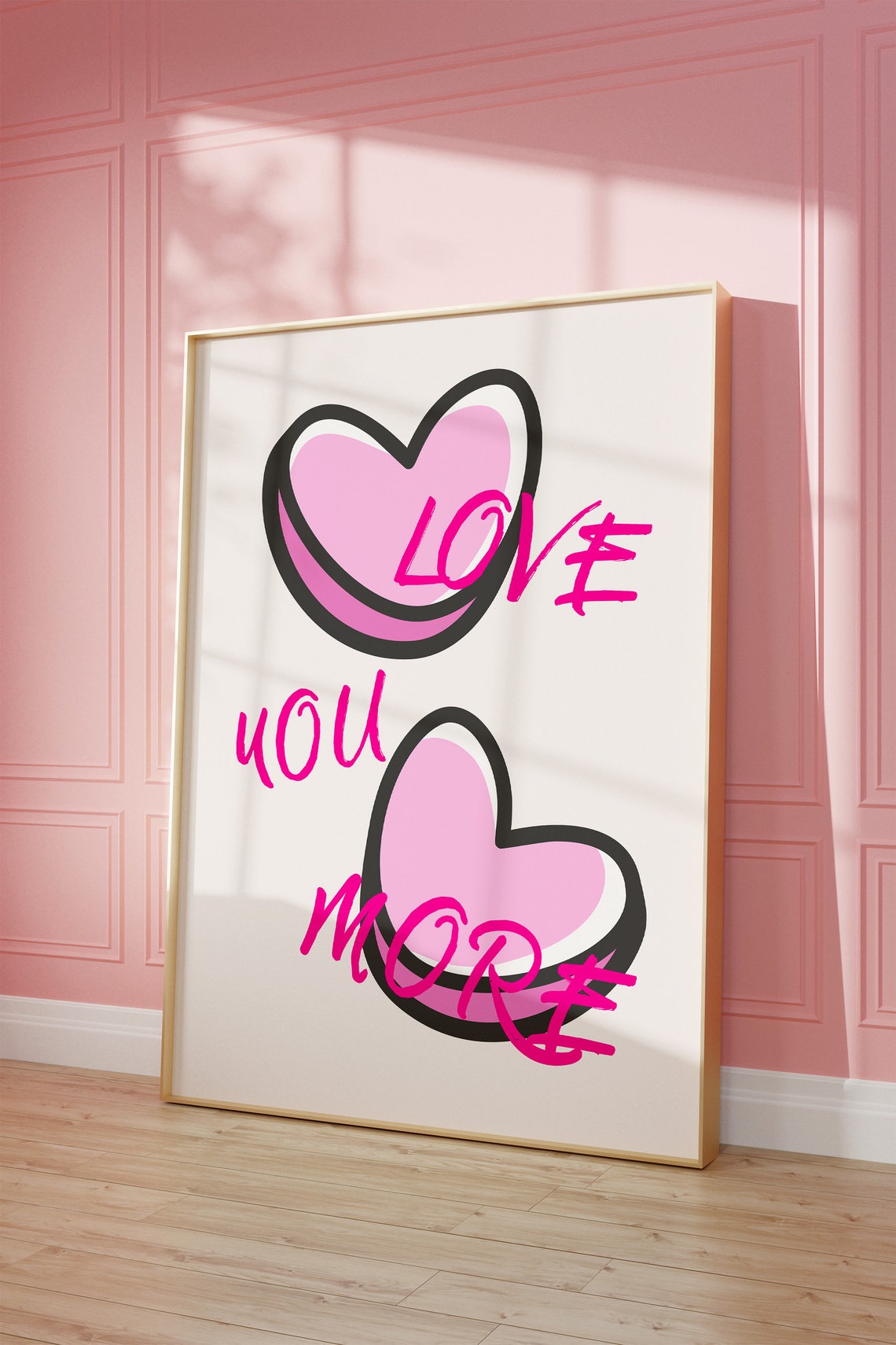 Retro Groovy Love You More Pink Hearts Playful Typography Poster - Image 4