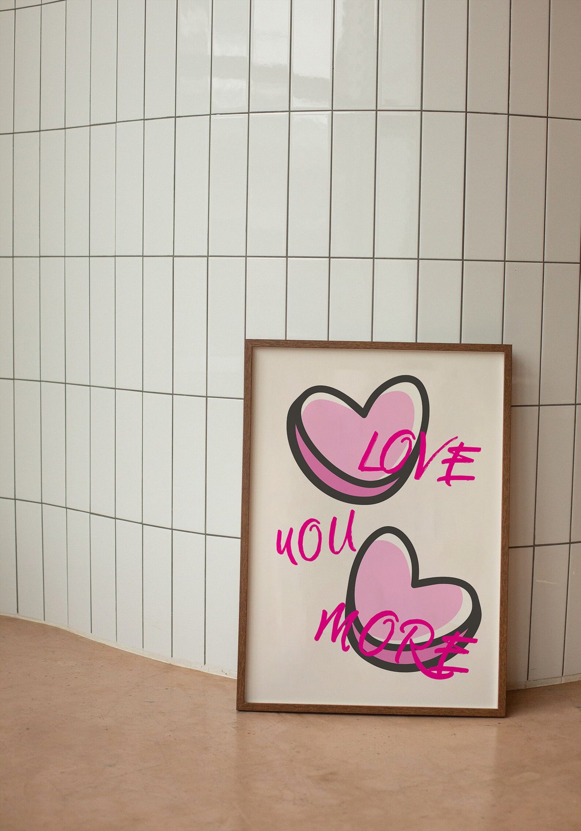 Retro Groovy Love You More Pink Hearts Playful Typography Poster - Image 2