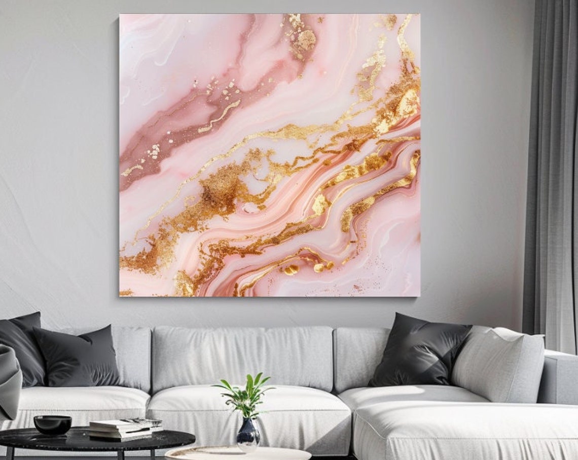 Blush Pink Marble With Gold Veins Luxury Abstract Art Poster