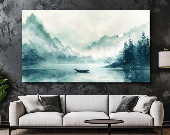 Boat On The River Surface Print Picture Home Decor Luxury Wall Art Room Decor Modern Design Gift Wall Hangings