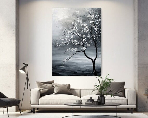 Black White Tree Painting Abstract Print Picture Luxury Home Design Wall Art Gift Room Decor Wall Hanging